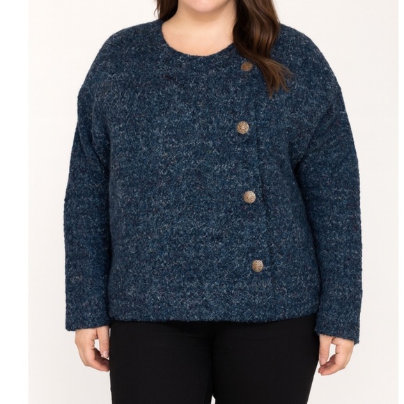 Coldwater Creek Button Up Sherpa Jacket boucle career modest navy blue button up - Picture 1 of 9